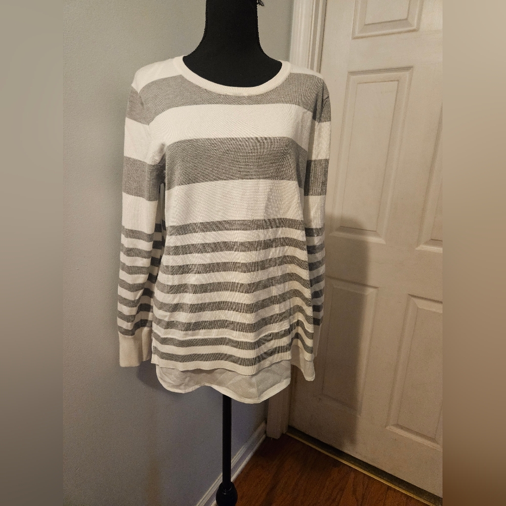 Calvin Klein Collection Gray and White Striped Sweatshirt